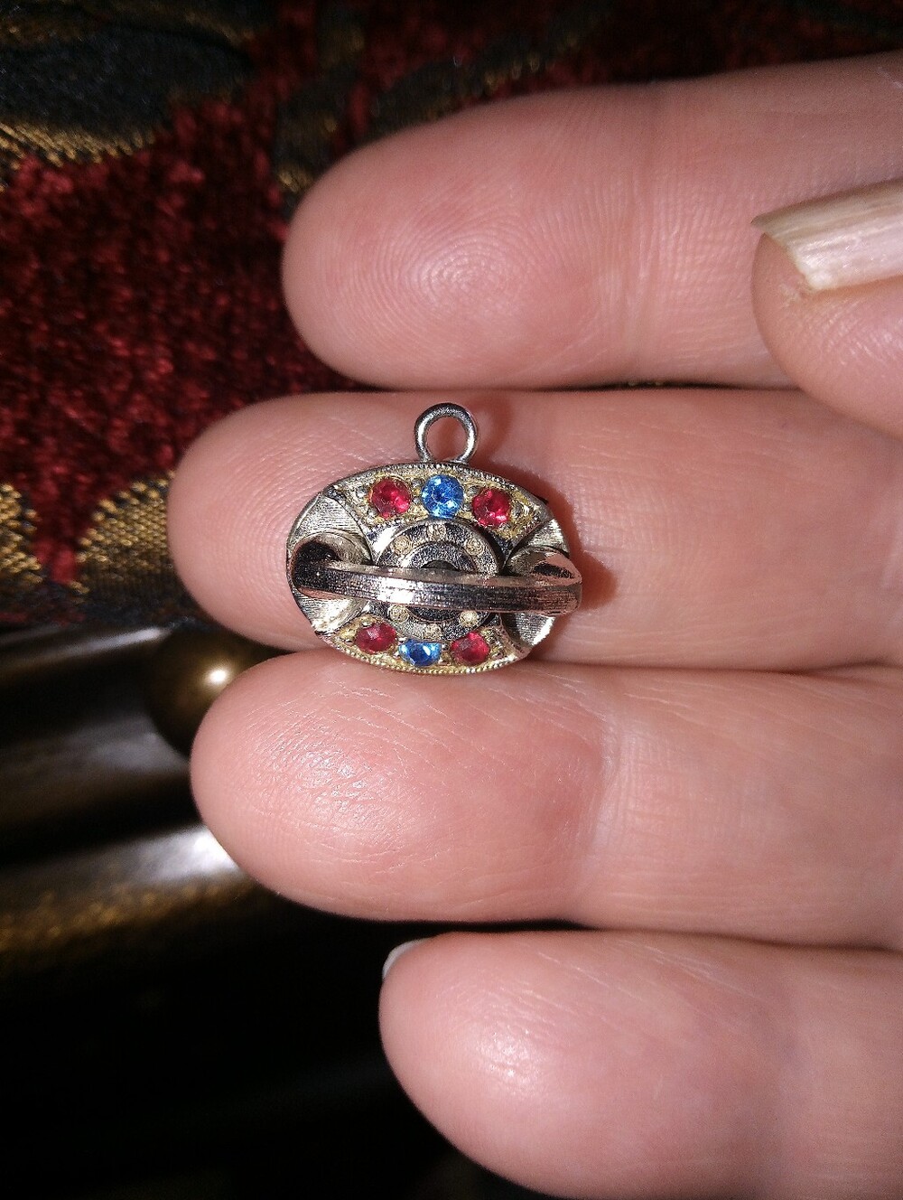 Vintage-Inspired Red & Blue Crystal Oval Telephone Bracelet CHARM